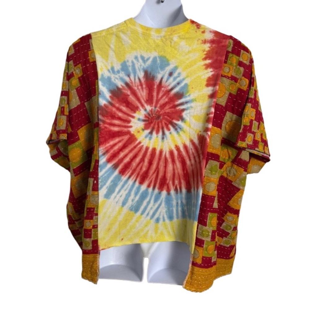 Grateful Dead Boho Upcycled T-shirt with Kantha Sleeves Size XL - Picture 2 of 6